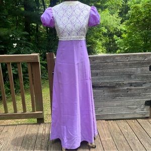 Vintage handmade maxi dress/gown with lace top and cute cap sleeves